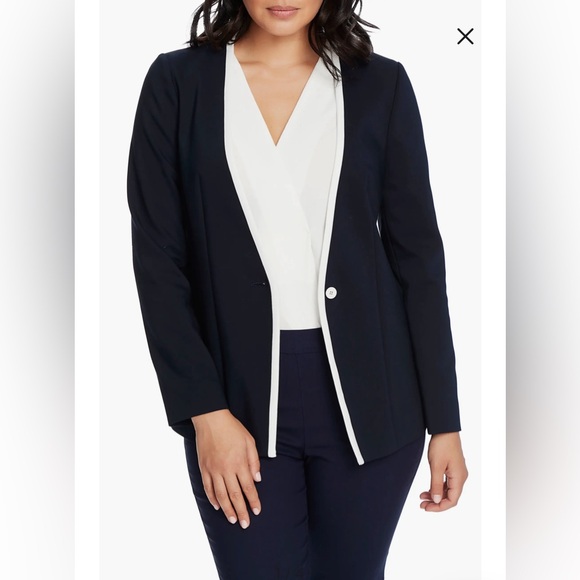 💙CHAUS New York M One-Button Trim Jacket Navy 🤍 - Picture 4 of 11